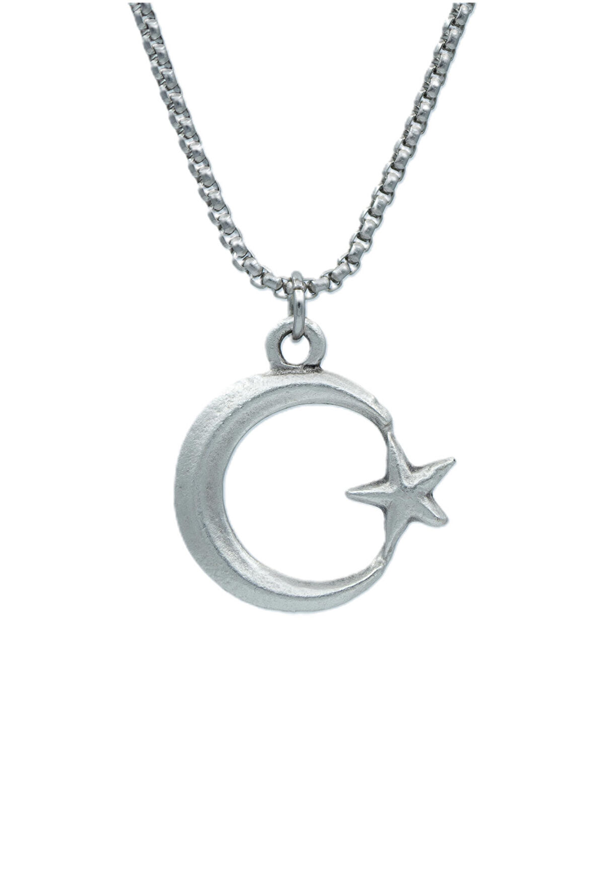 Ay Yıldız Örme Zincir Kolye - Gümüş Kaplama - Erkek Kadın Kolye - No:1585
