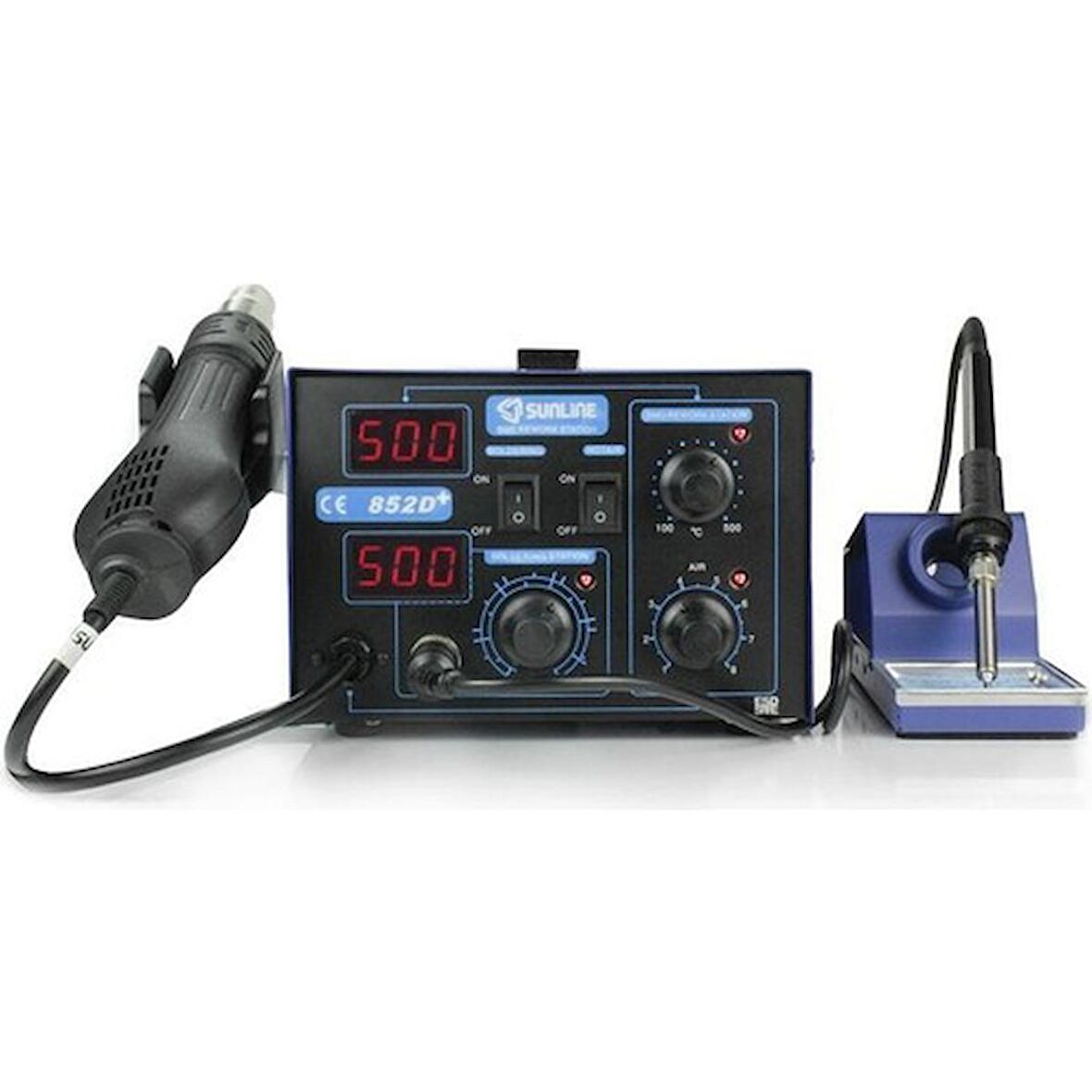 852D+/Çift Dijital Ekran, 60w Kalem Havya, 750w Sıcak Hava Tabanca, Sline 852d+ Lehimleme İstasyonu