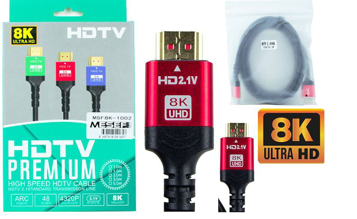 MSF8K-1002 Mesef Kutulu 1. Kalite 8K HDMI Kablo 2 MT;Class