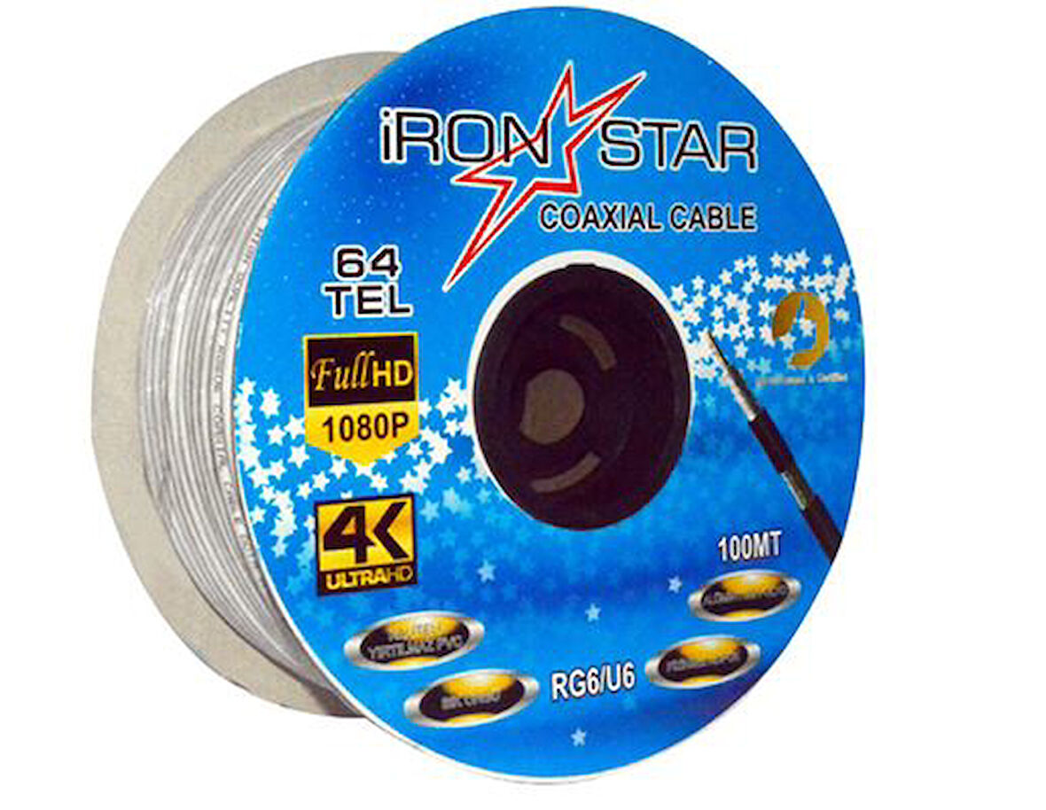 TOPKABLO W64 IRONSTAR RG6-U4 64 TEL BEYAZ ANTEN KABLOSU 100 MT;Class