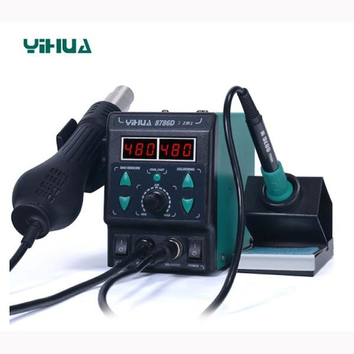 YİHUA 8786D-I 2in1 Sıcak Hava Üflemeli Dijital Havya İstasyonu;YİHUA