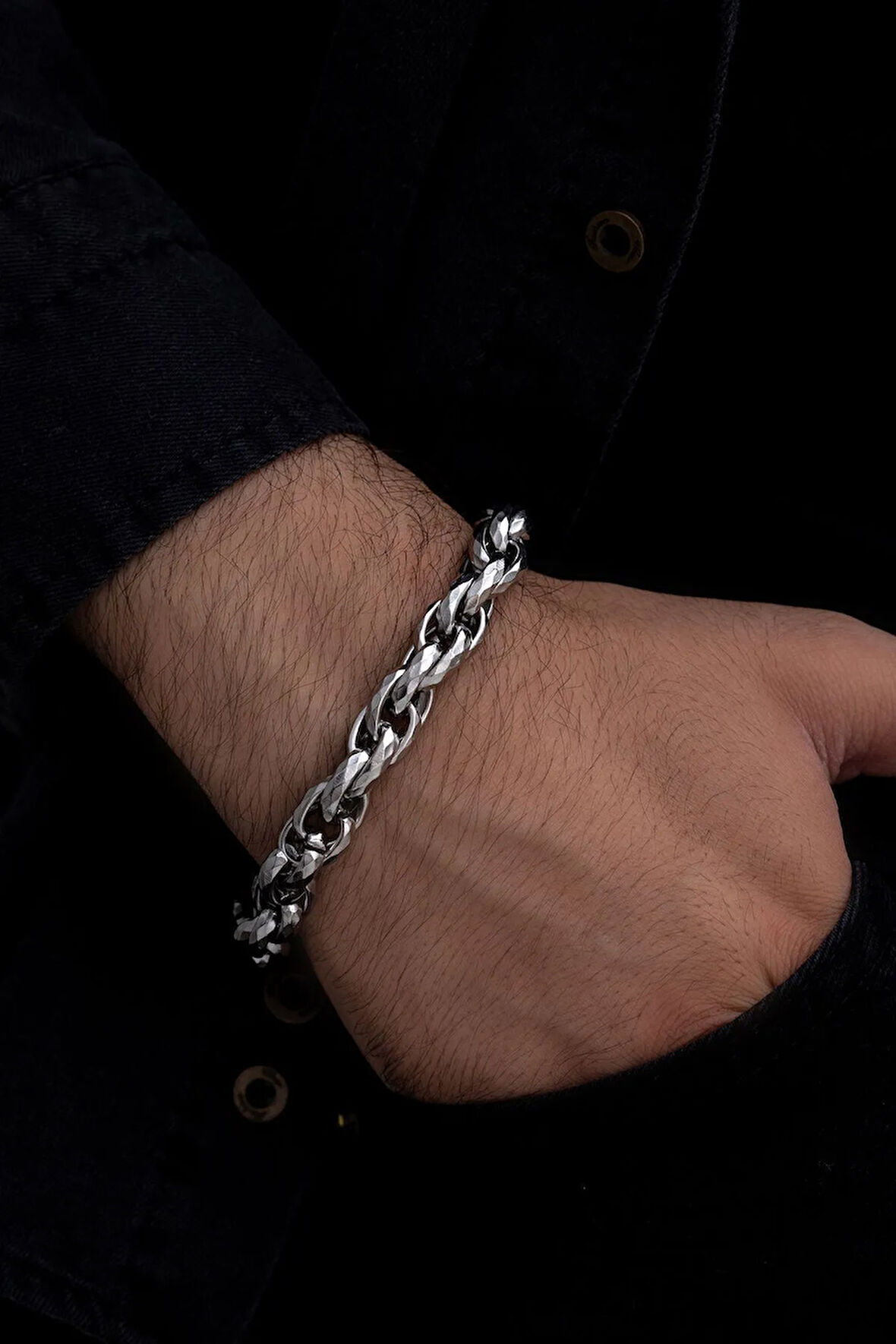 Erkek Çelik Bileklik - Sarmal Model Desenli Çelik Bileklik