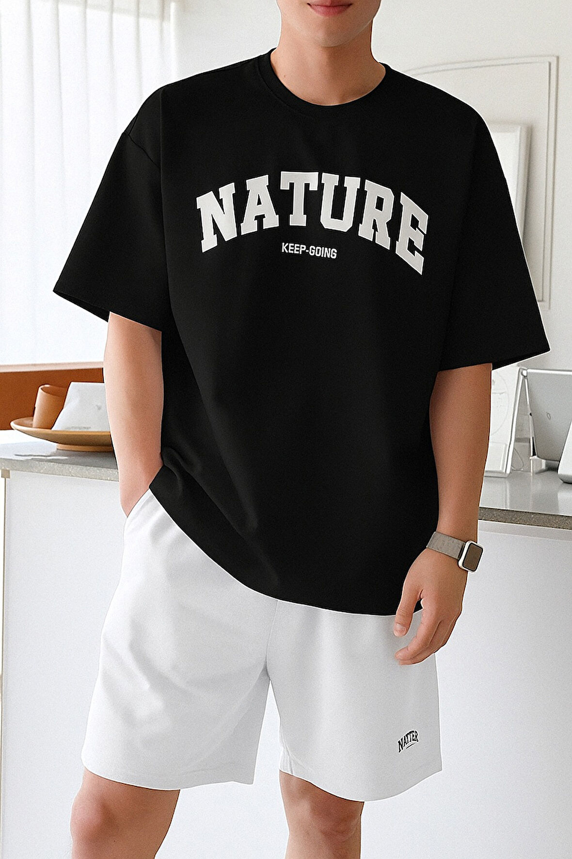 Erkek Tişört Baskılı Oversize T-shirt Pamuklu Tişört NATURE-OVERSİZE