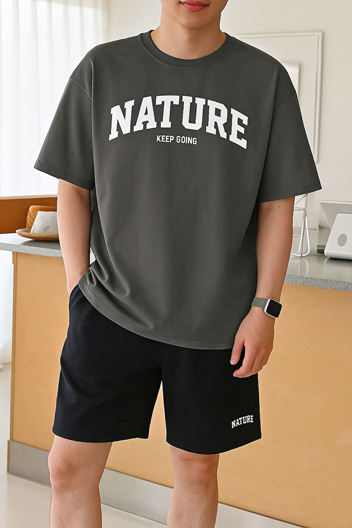 Erkek Tişört Baskılı Oversize T-shirt Pamuklu Tişört NATURE-OVERSİZE