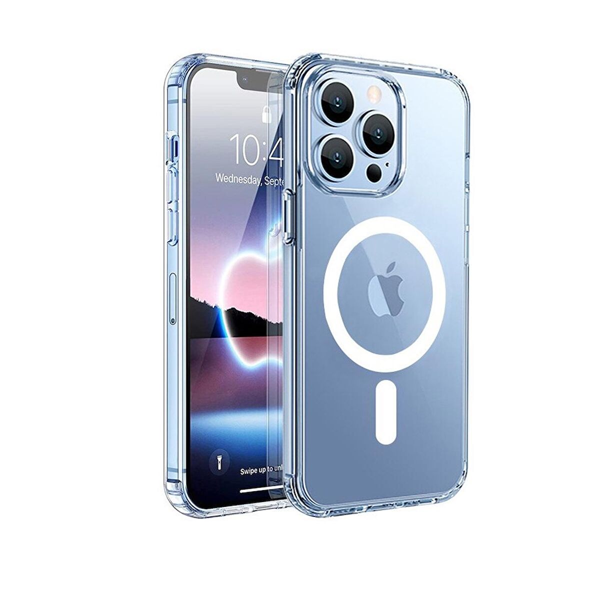 Smcase iPhone 13 Pro Max Kılıf Manyetik Kristal Wiriless Destekli Sert Kapak Silikon  Wiriless Şarj Aleti