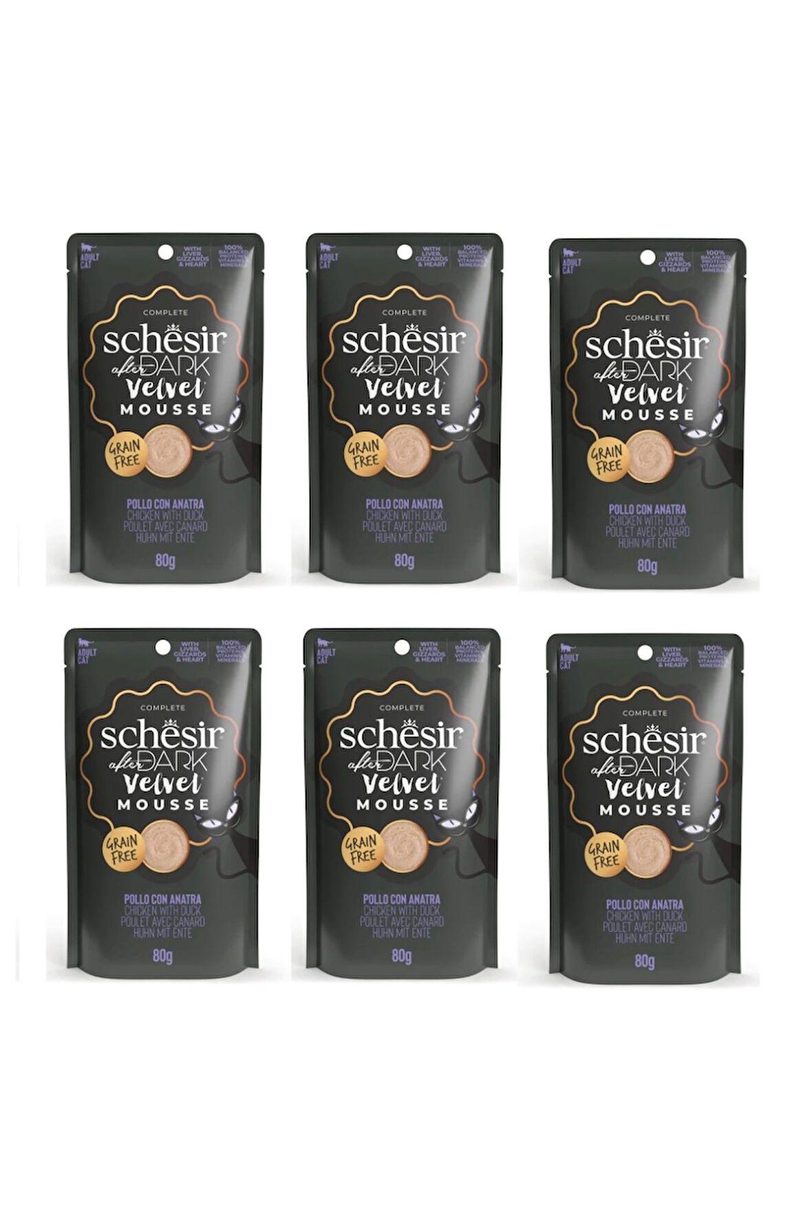 Schesir After Dark Tavuk ve Ördekli Pouch Mousse Kedi Yaş Mama 80 Gr. X 6 Adet