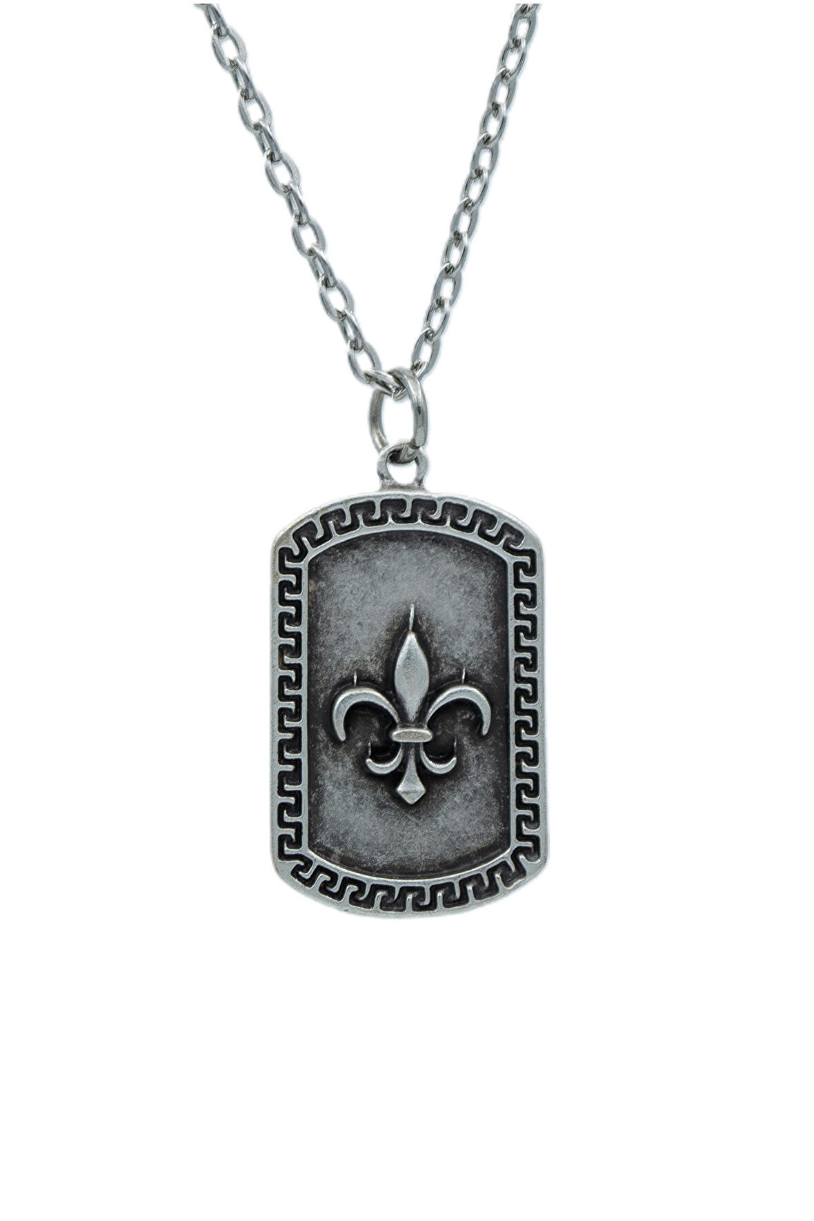 Fleur-de-lis - Zambak Künye  Zincir Kolye - Gümüş Kaplama - Erkek Kadın Kolye - Kod:1597