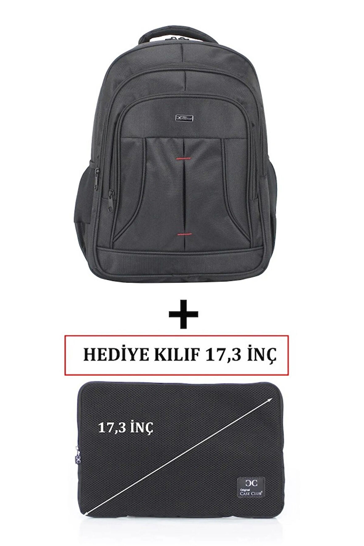 Case Club Büyük Boy Laptop Sırt Çantası 17 inç Darbe Emici Koruma Su Geçirmez Kumaş Kılıf Hediyeli