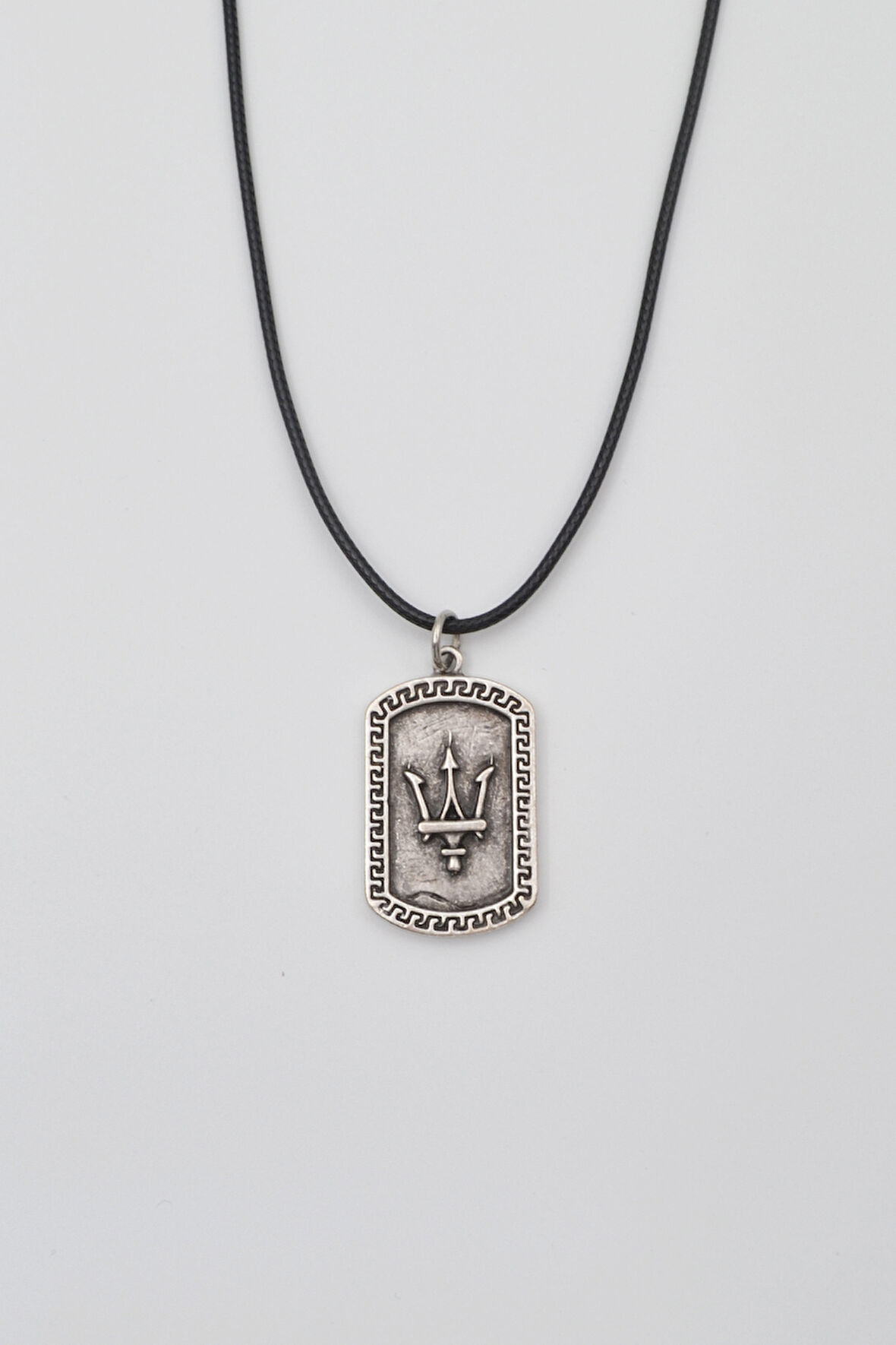 Poseidon Mızrağı Künye Kolye - PU Deri İp Zincirli Unisex Gümüş Kaplama - 60 cm