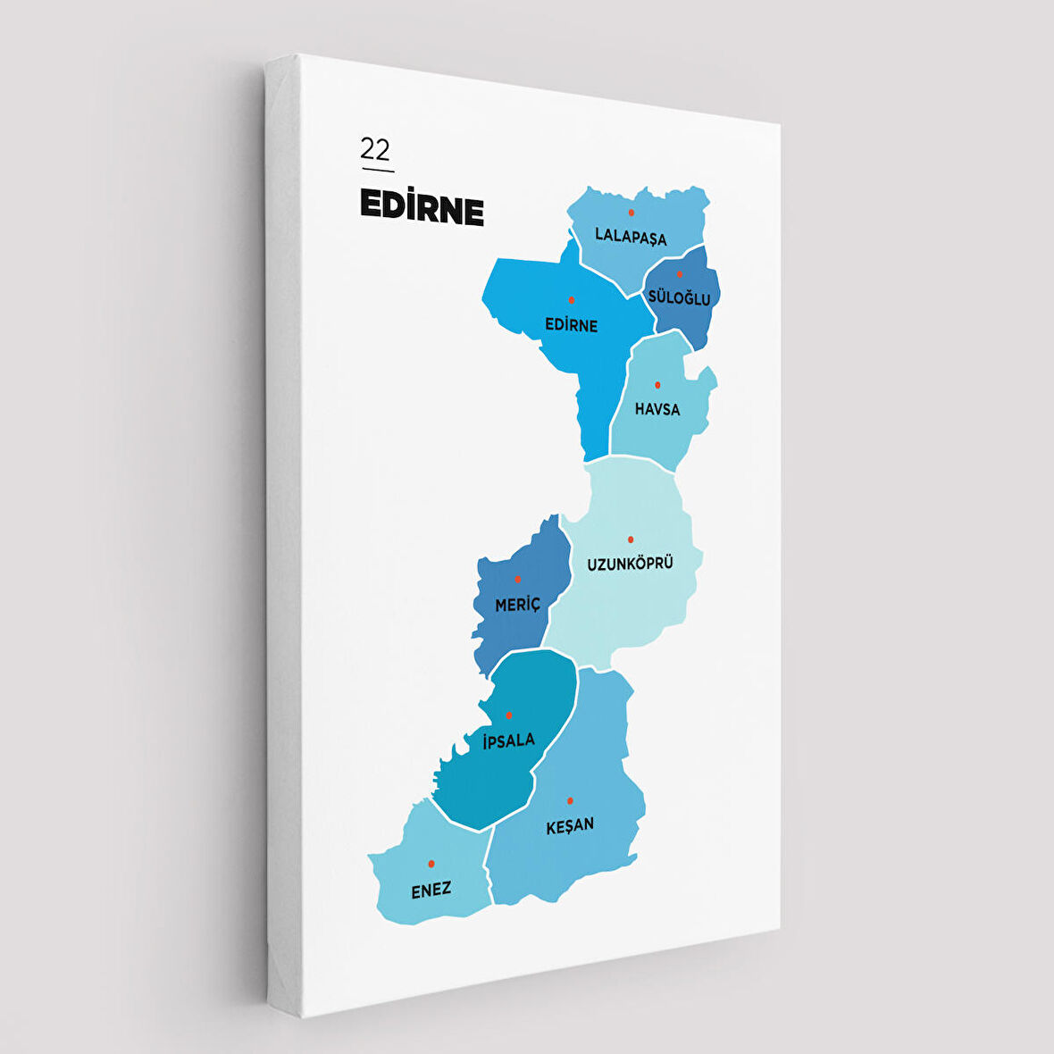 Harita Sepeti Edirne İli ve İlçeler Haritası Dekoratif Kanvas Tablo 1329