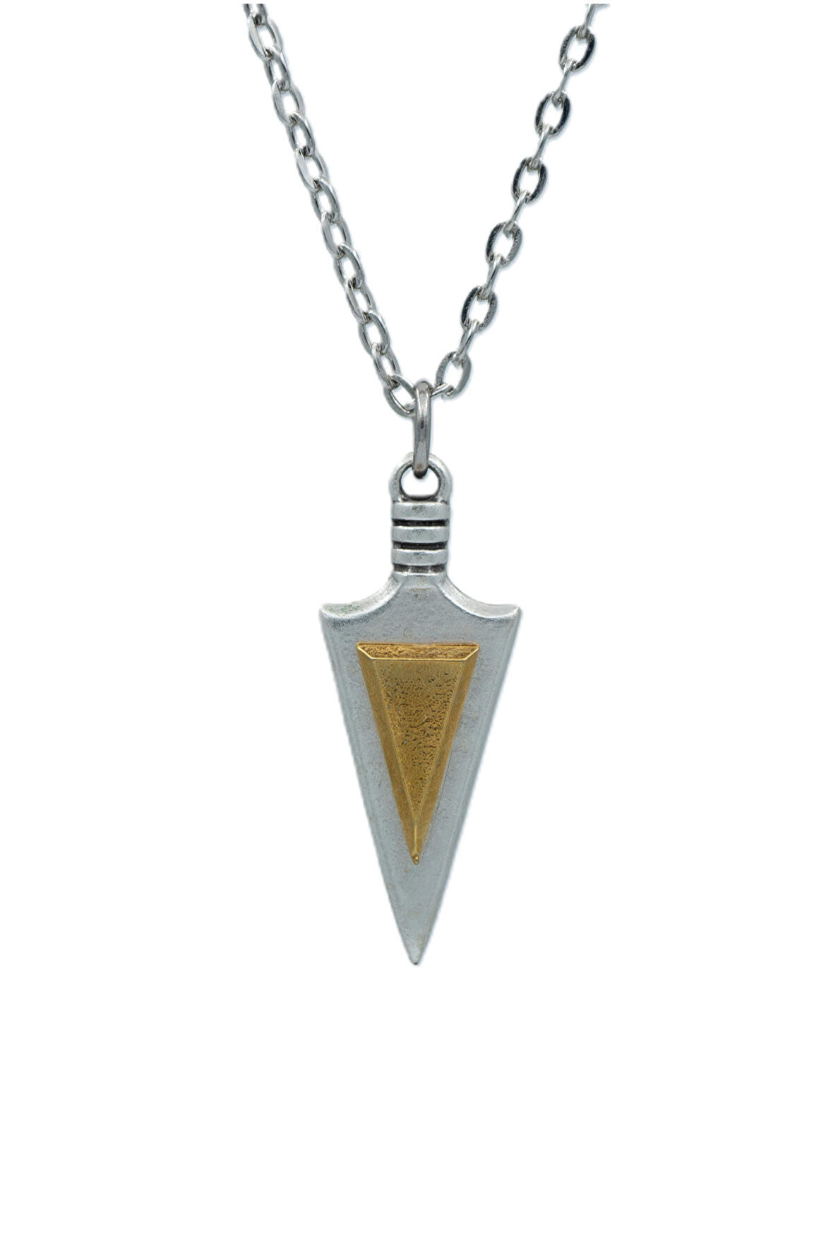 Ok Ucu Üçgen  Zincir Kolye - Gümüş Kaplama - Erkek Kadın Kolye - Kod:1599