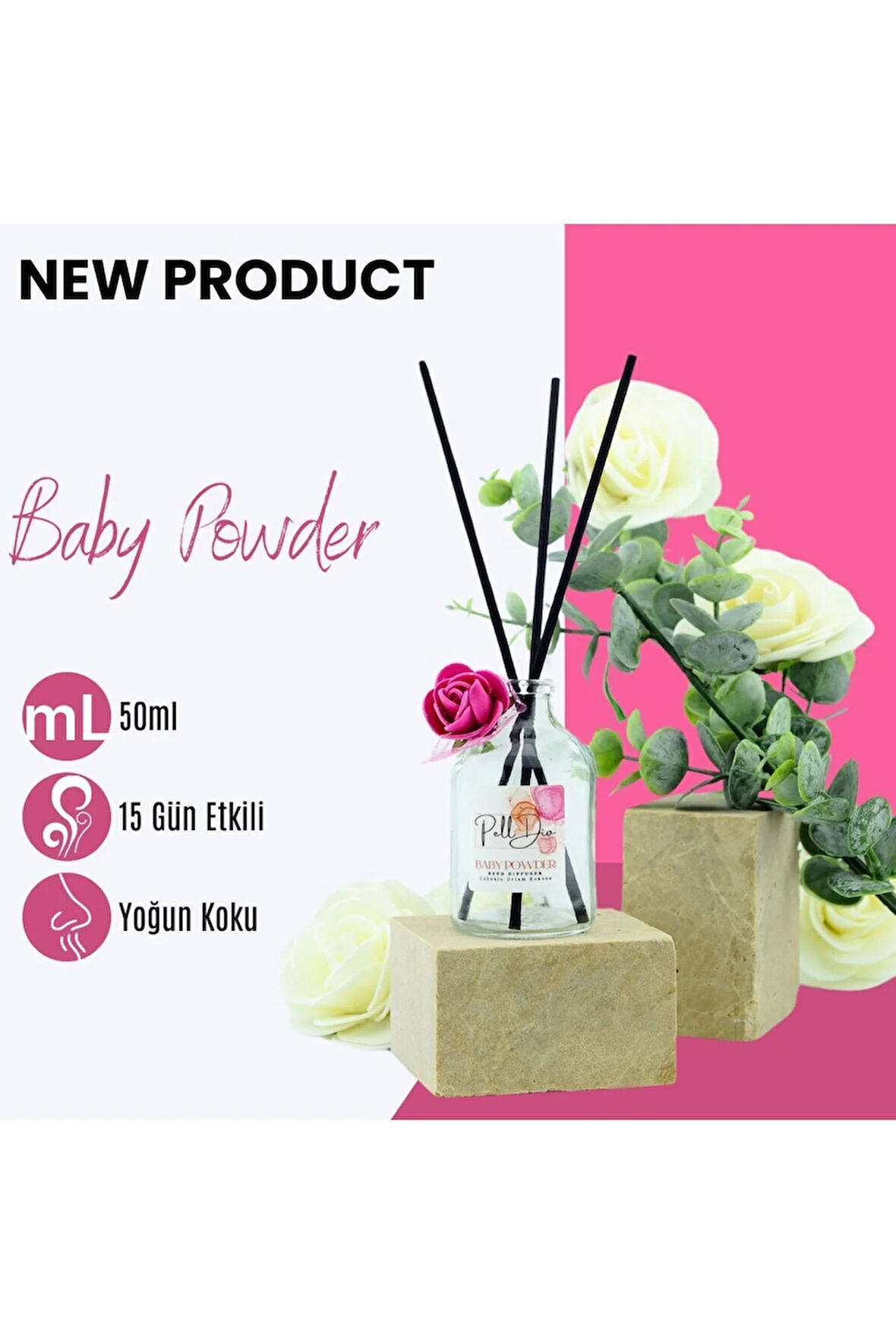 Beyaz Çiçekler Oda Parfümü, Oda Kokusu ve Kokulu Çubuk 50ml