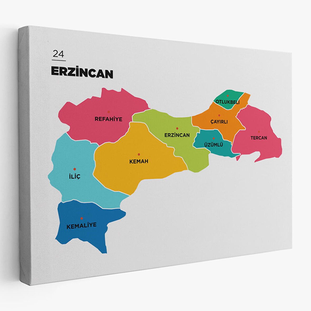 Harita Sepeti Erzincan İli ve İlçeler Haritası Dekoratif Kanvas Tablo 1333