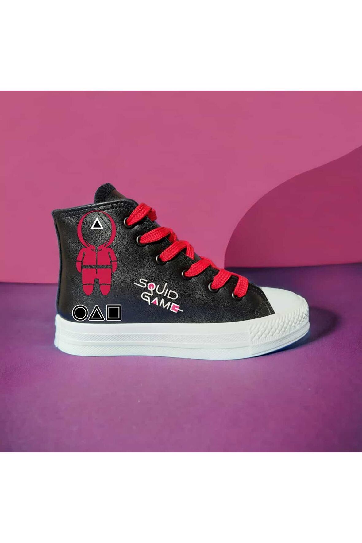 SQUID GAME baskılı sneaker çocuk spor ayakkabı deri ve içi yünlü