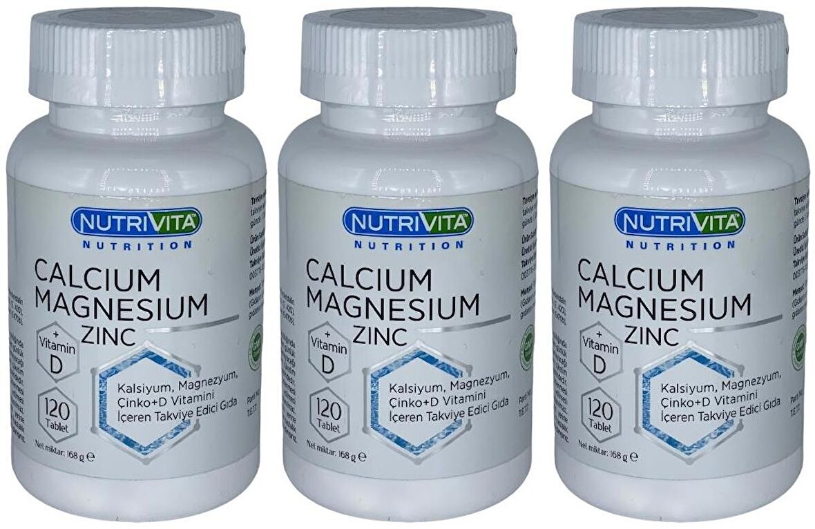 Calcium Magnesium Zinc Vitamin D Vitamini 3x120 Tablet Kalsiyum Magnezyum Çinko