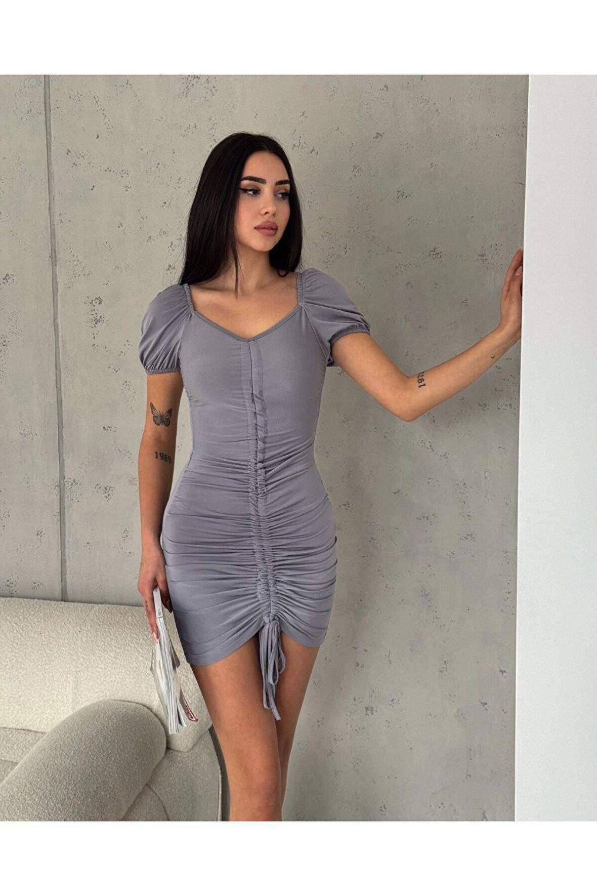 Önü büzgülü Sandy elbise