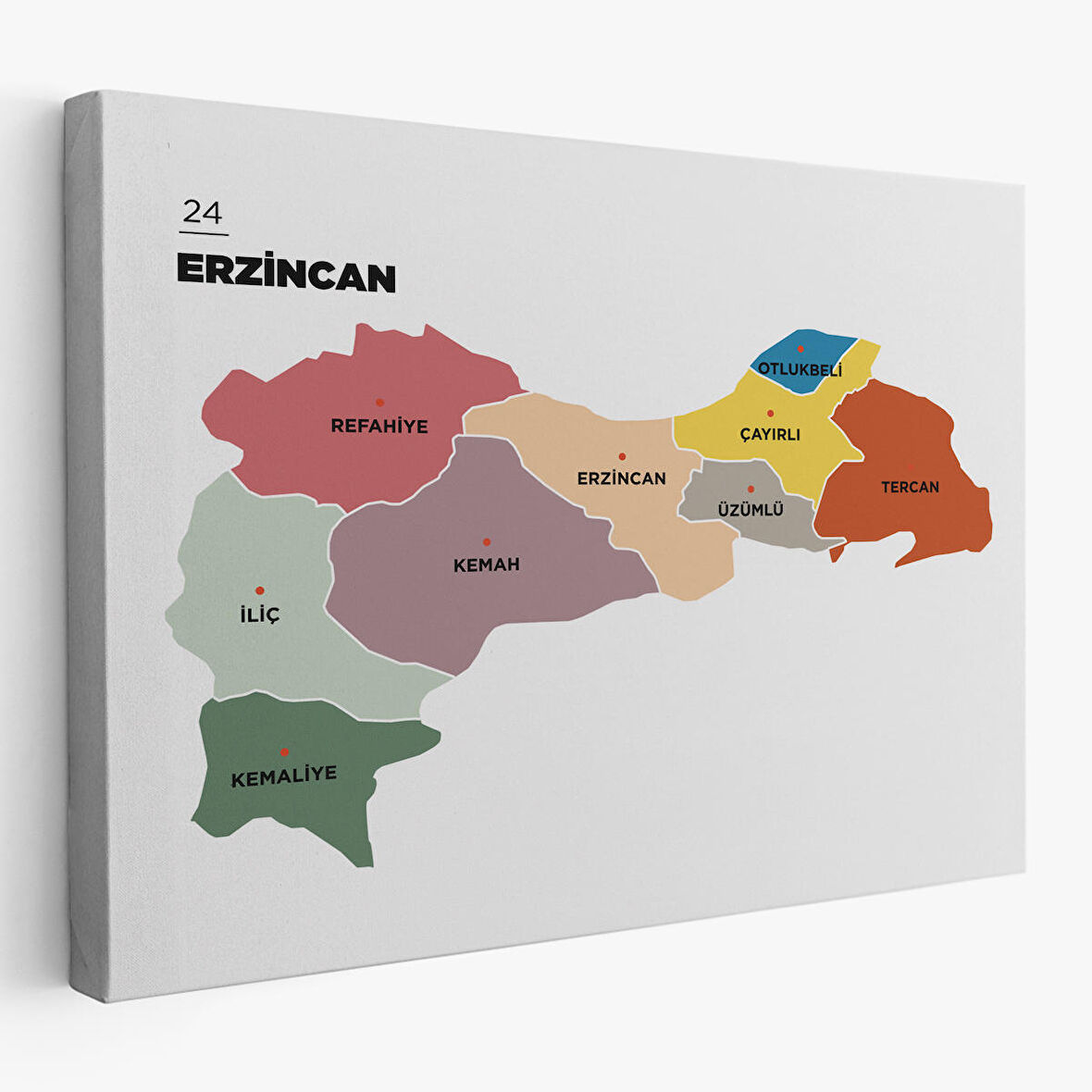 Harita Sepeti Erzincan İli ve İlçeler Haritası Dekoratif Kanvas Tablo 1334
