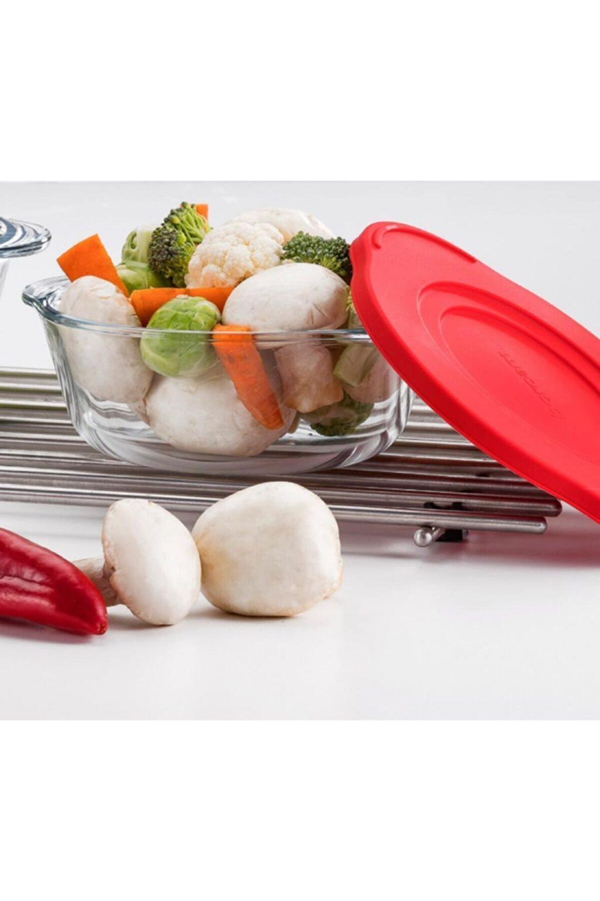 Borcam Yuvarlak Tencere Kırmızı Kapaklı 6 Adet - 840cc