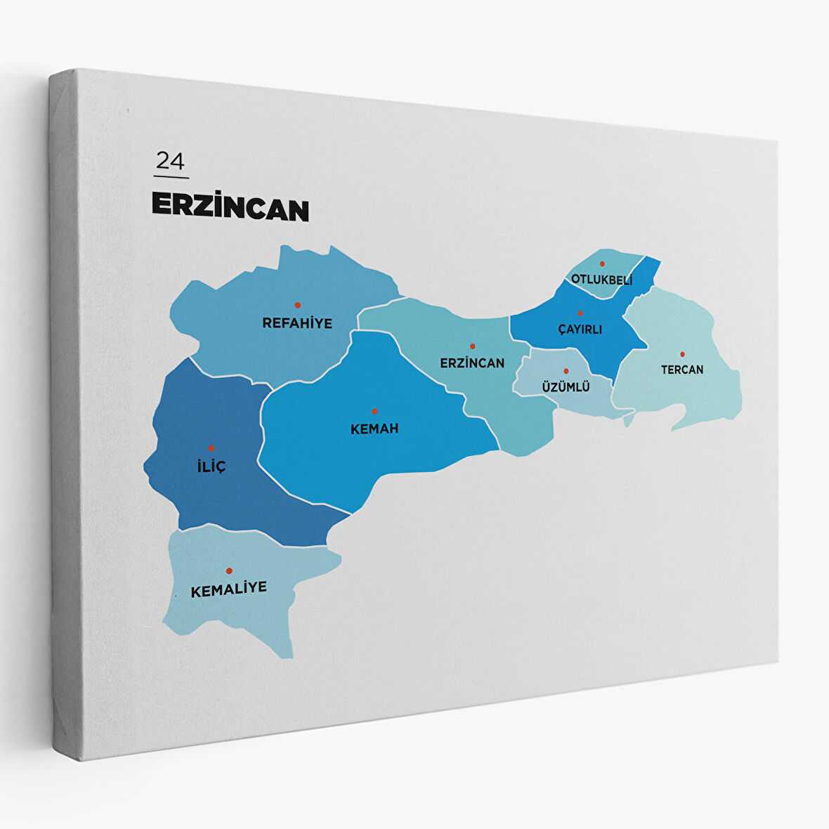 Harita Sepeti Erzincan İli ve İlçeler Haritası Dekoratif Kanvas Tablo 1335