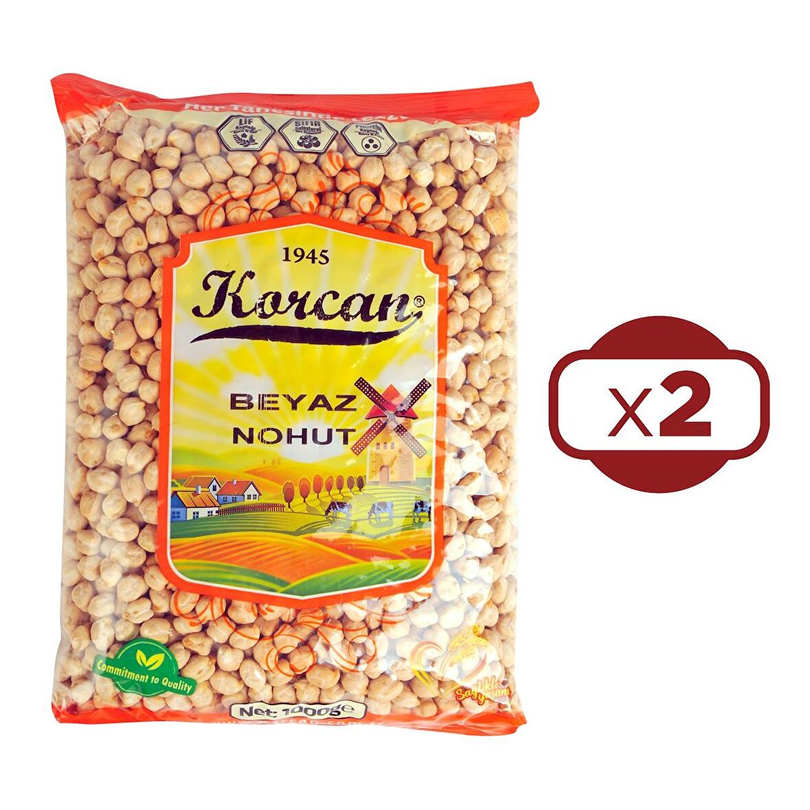 Korcan Beyaz Nohut 1 kg 8 mm x 2 Adet