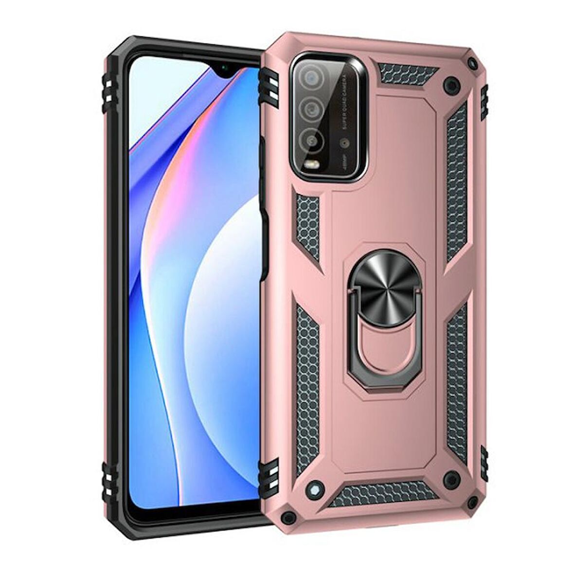 Smcase Xiaomi Redmi Note 9 4G Kılıf Vega Yüzüklü Tank Kapak  Nano Ekran Koruyucu