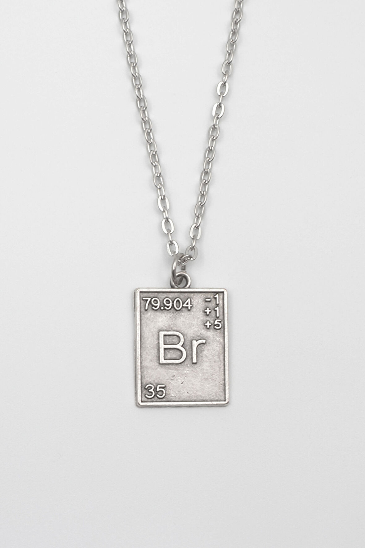 Breaking Bad Br Element Kolye - Düz Ezme İthal Zincirli Unisex Gümüş Kaplama - 60 cm