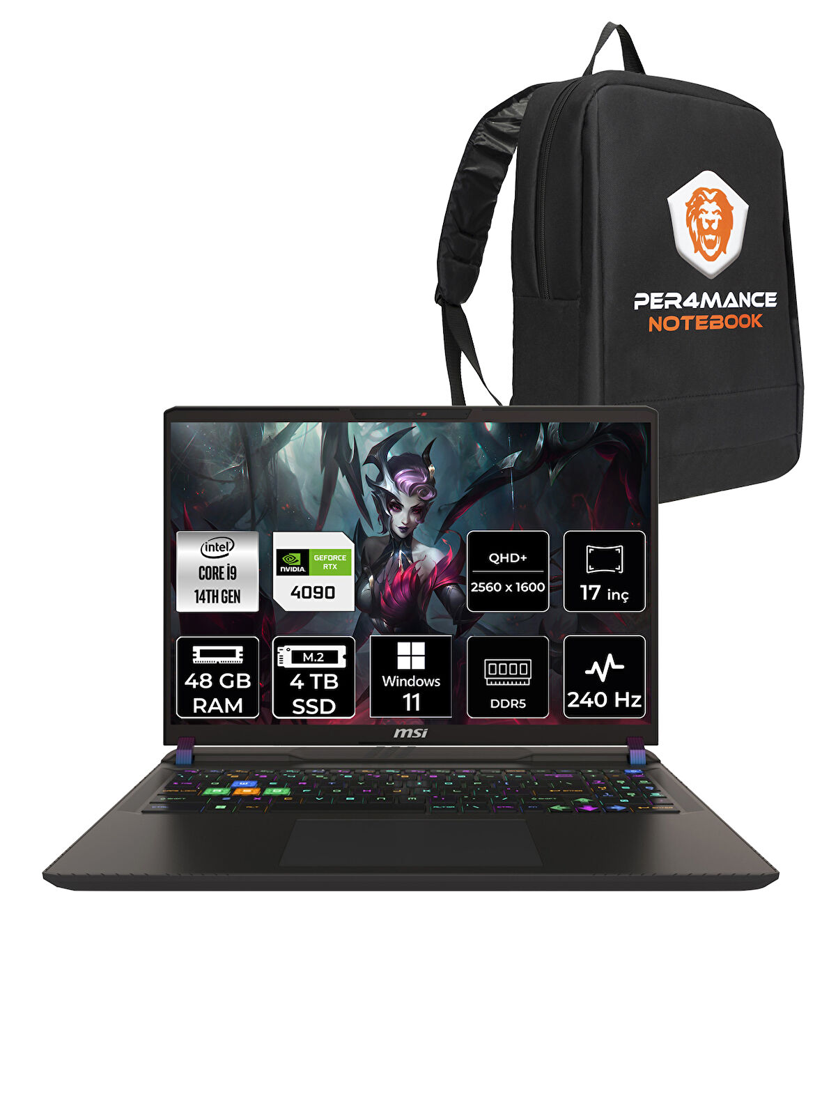 MSI Vector 17 HX i9-14900HX 48GB 4TB SSD RTX4090/16GB 17" QHD+ 240HZ W11H A14VIG-879XTR & PER4 ÇANTA