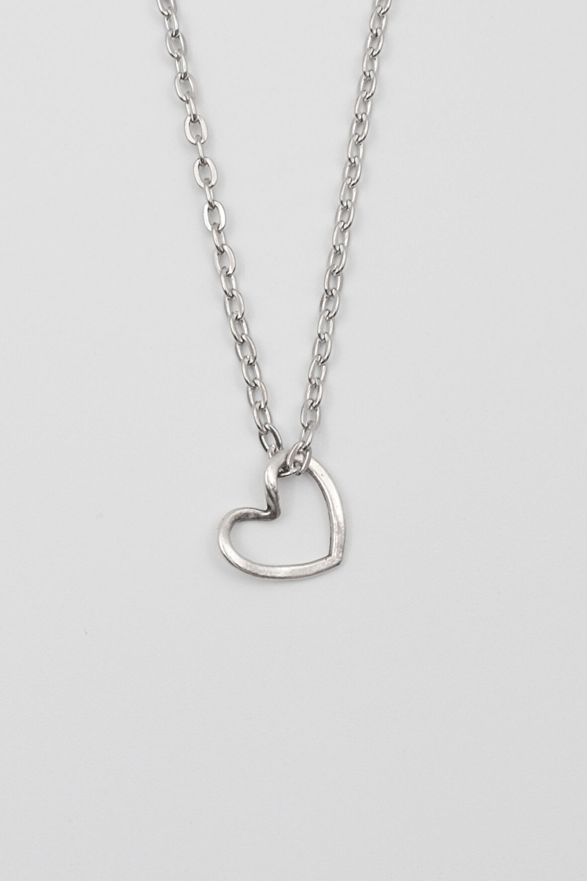Minimalist Kalp Kolye - Düz Ezme İthal Zincirli Unisex Gümüş Kaplama - 60 cm