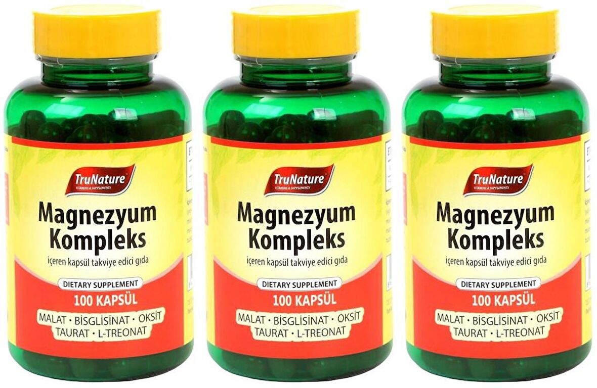 Trunature Magnesium Complex 3x100 Kapsül Magnezyum Kompleks Malat Bisglisinat Taurat Sitrat Oksit Kalsiyum L-Treonat