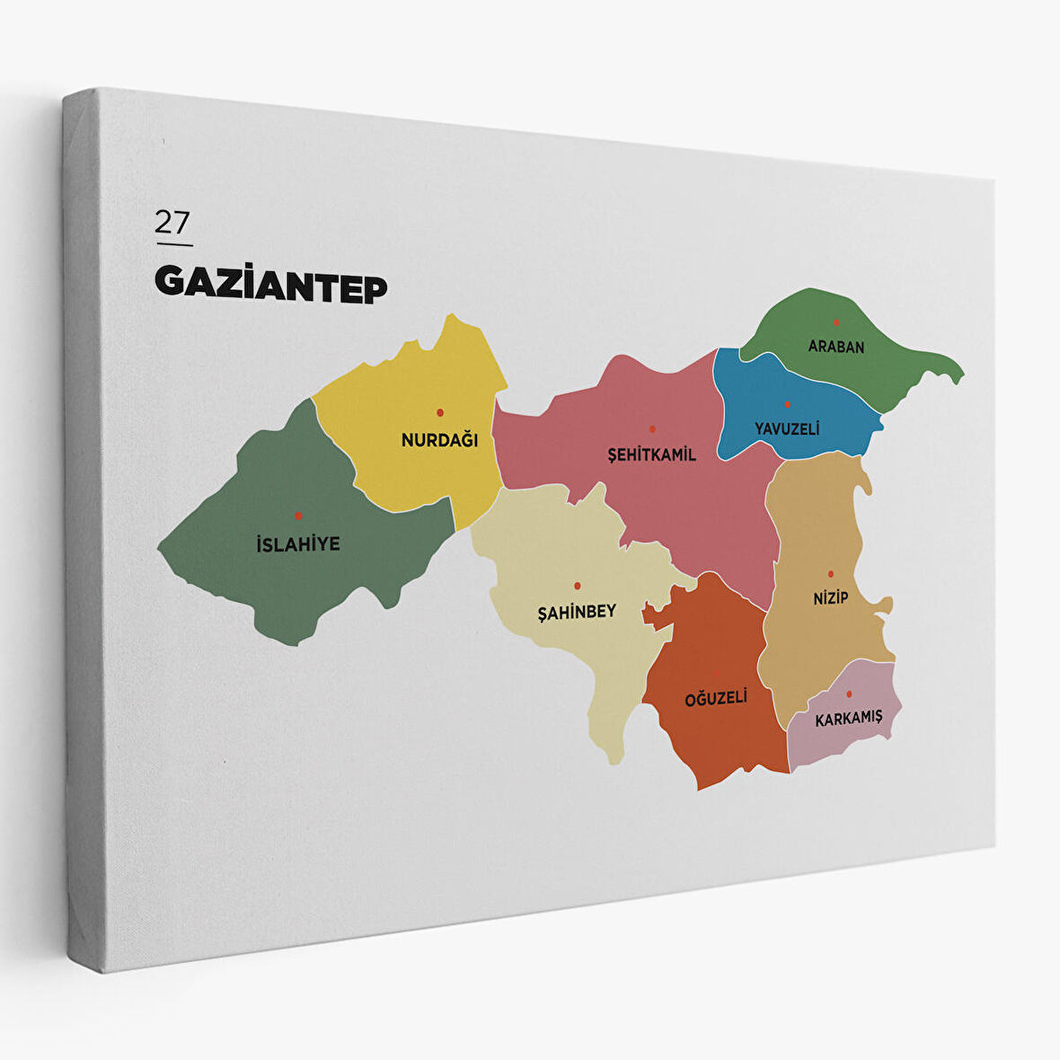 Harita Sepeti Gaziantep İli ve İlçeler Haritası Dekoratif Kanvas Tablo 1343