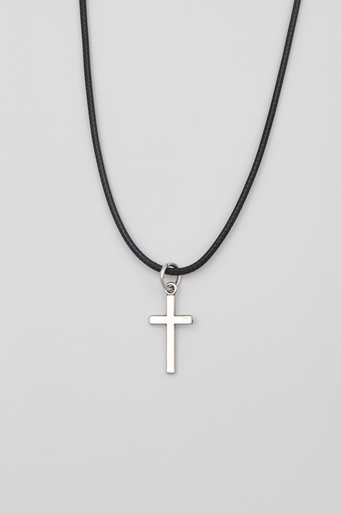 Minimalist Haç Kolye - PU Deri İp Zincirli Unisex Gümüş Kaplama - 60 cm