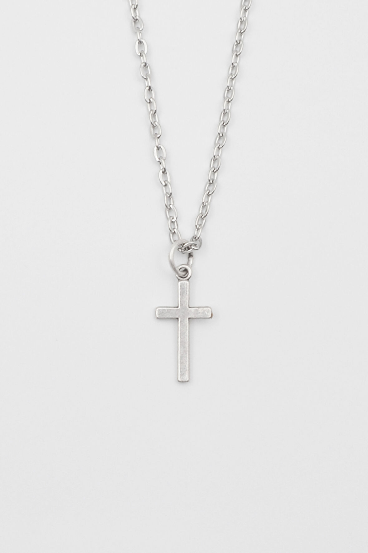 Minimalist Haç Kolye - Düz Ezme İthal Zincirli Unisex Gümüş Kaplama - 60 cm