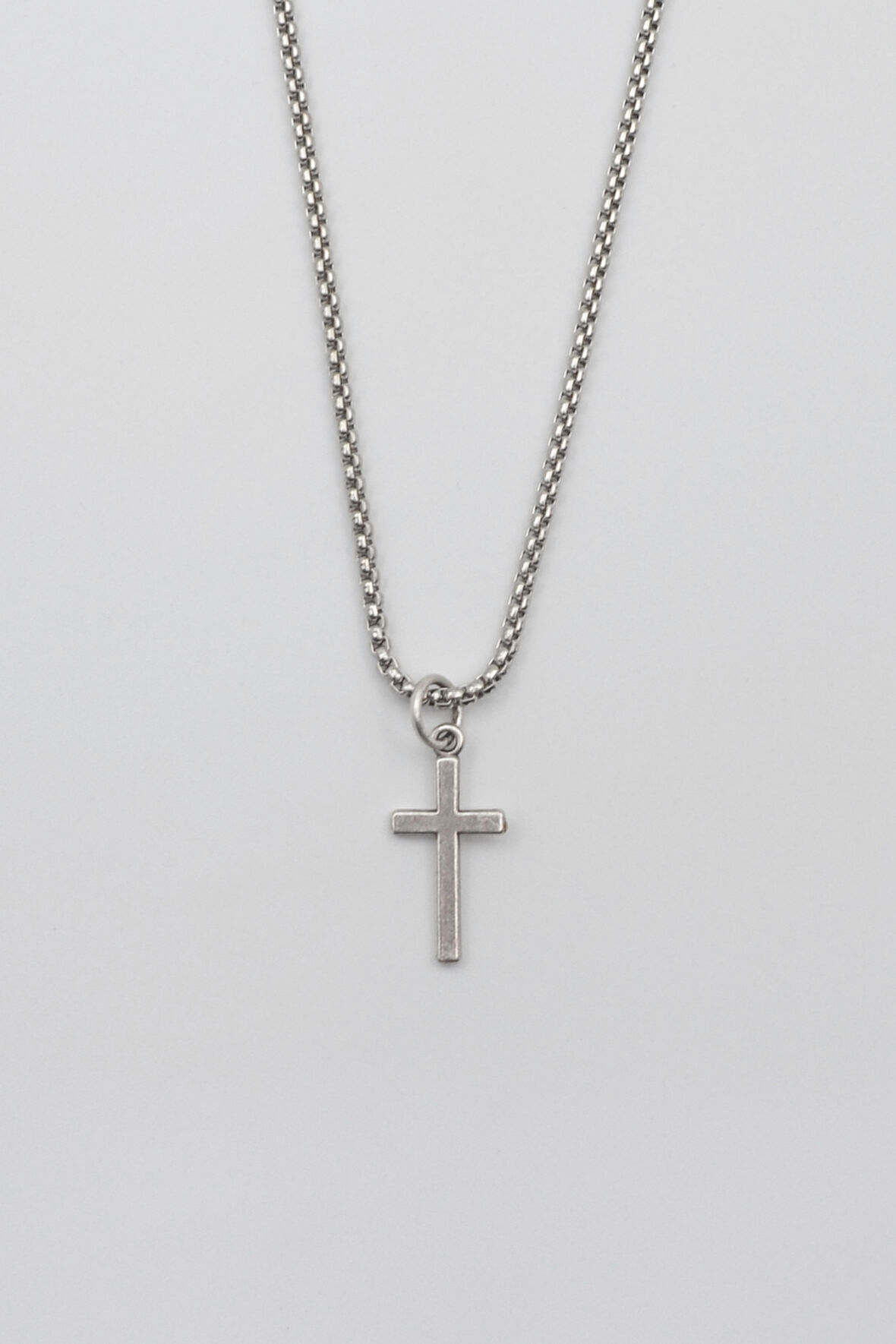 Minimalist Haç Kolye - Örme İthal Zincirli Unisex Gümüş Kaplama - 60 cm