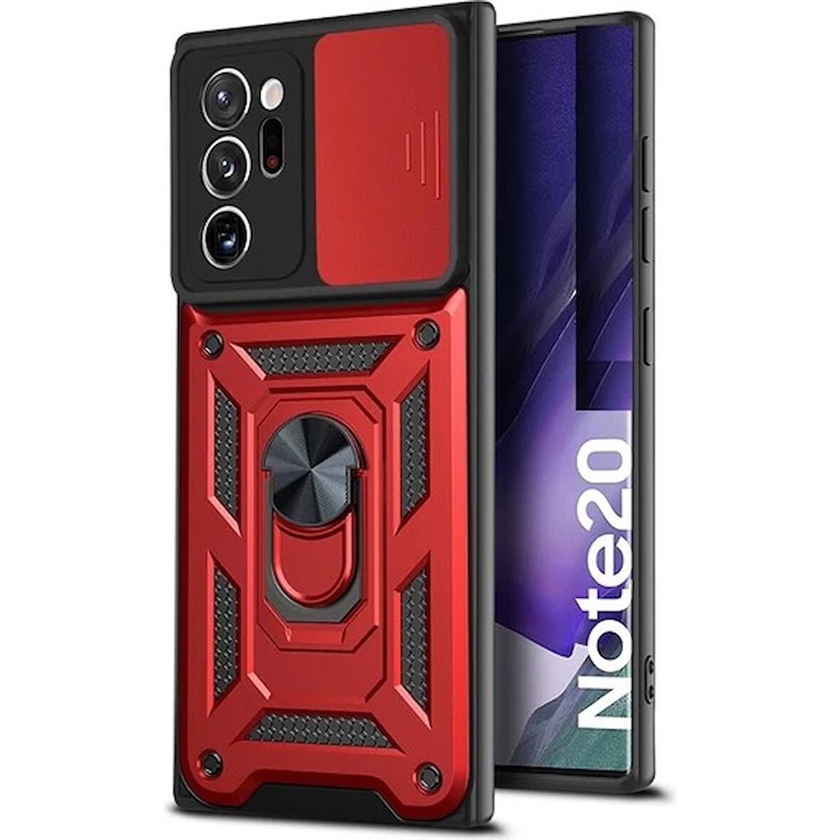 Gpack Samsung Galaxy Note 20 Ultra Kılıf Sert Silikon Tank Aramid Sürgülü Vega Yüzüklü