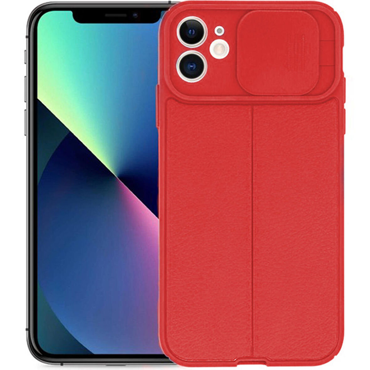 Gpack Apple iPhone 11 Kılıf Kamera Sürgülü Deri Dokulu Mat Silikon