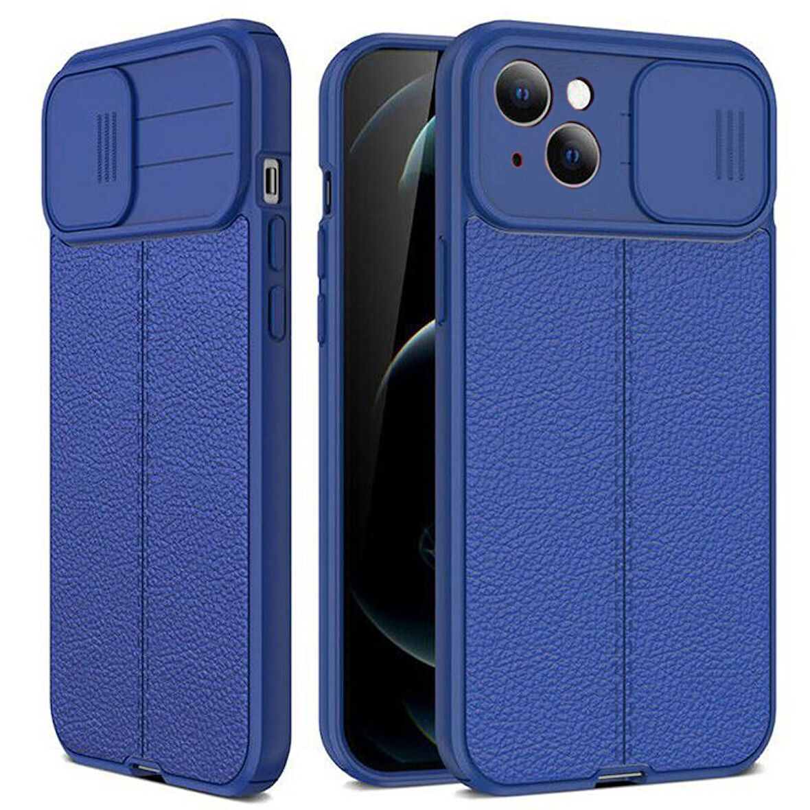 Gpack Apple iPhone 13 Kılıf Kamera Sürgülü Deri Dokulu Mat Silikon