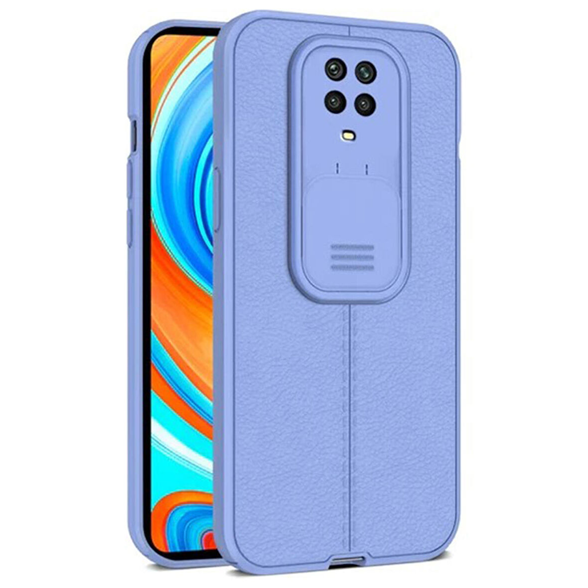 Gpack Xiaomi Redmi Note 9 Pro Kılıf Kamera Sürgülü Deri Dokulu Mat Silikon