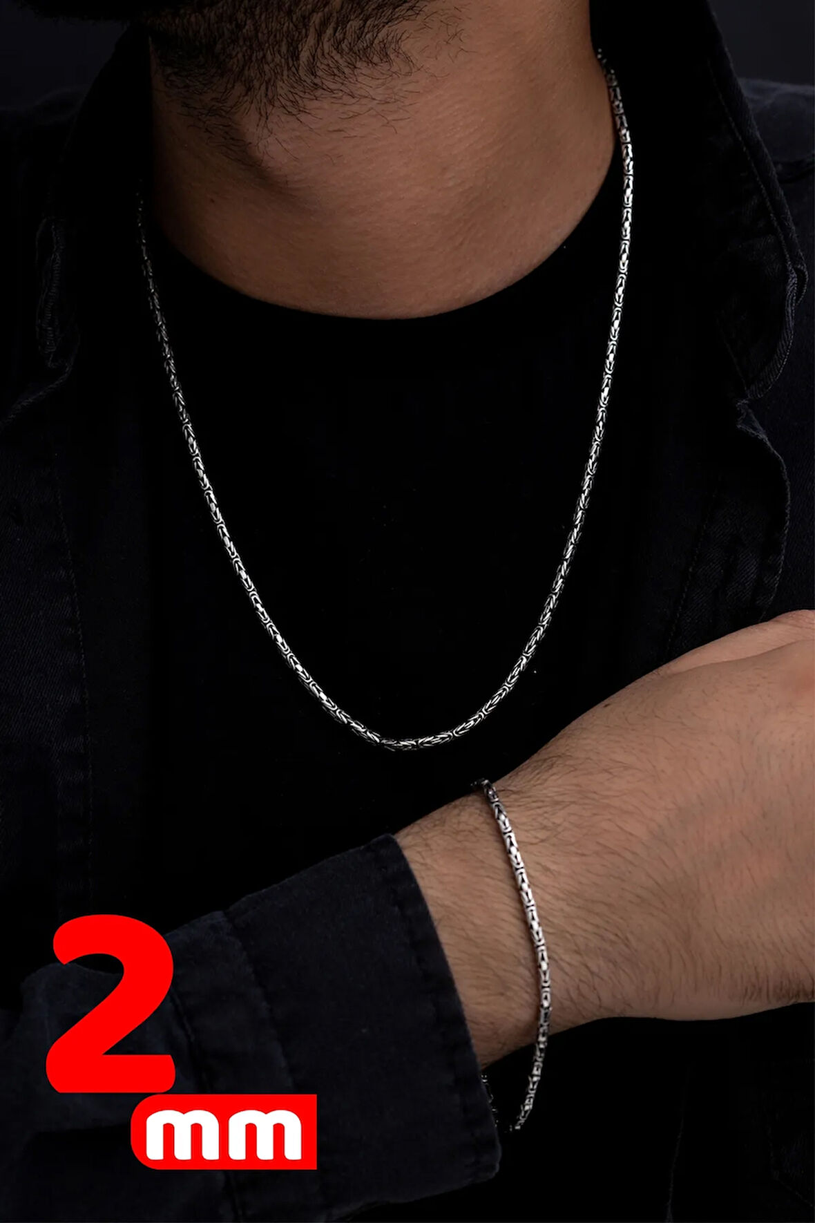 Erkek Gümüş Bileklik Kolye Set - 925 Ayar Gümüş Yuvarlak Kral Model Set