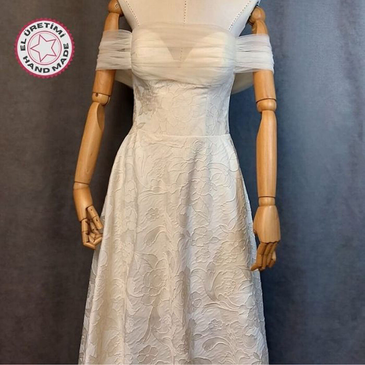 Uretti - Talia 8659 3162 El Yapımı Brokar Straplez Abiye Elbise - S Beden