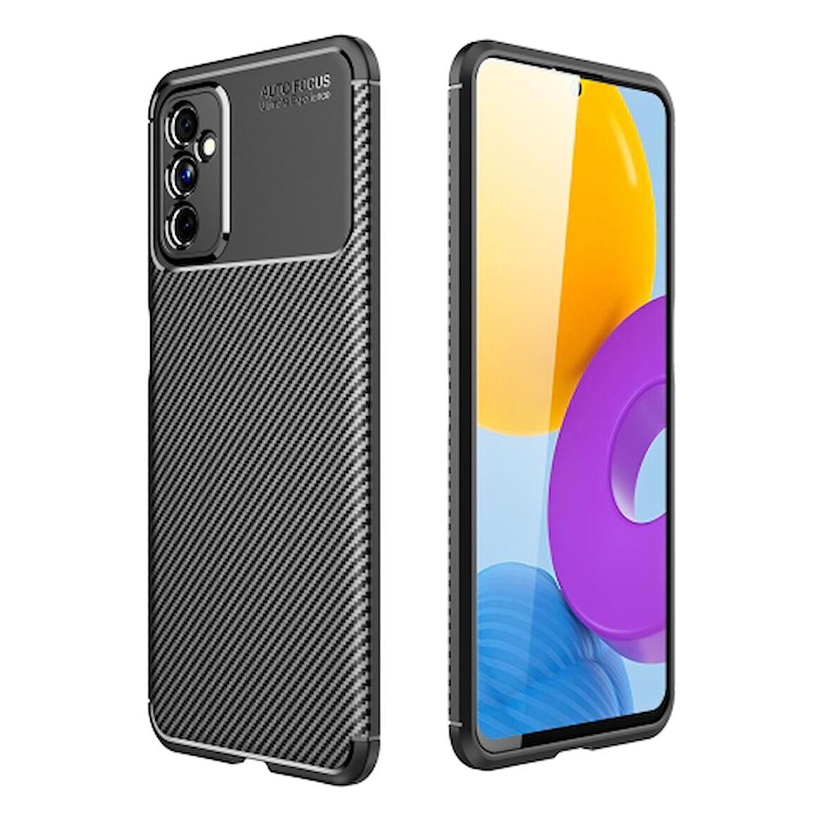 Smcase Samsung Galaxy M52 5G Kılıf Kamera Korumalı Negro Karbon Silikon  Tam Kapatan Ekran Koruyucu