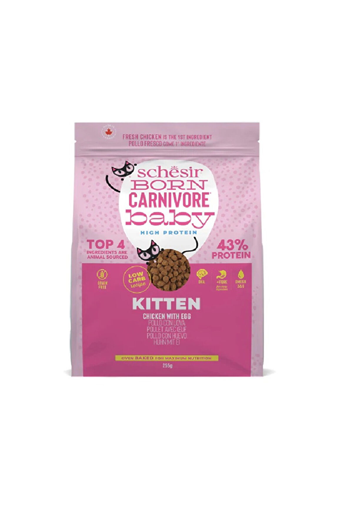 Schesir Born Carnivore Baby Kitten Tavuk ve Yumurtalı Tahılsız Yavru Kedi Kuru Maması 225 Gr.