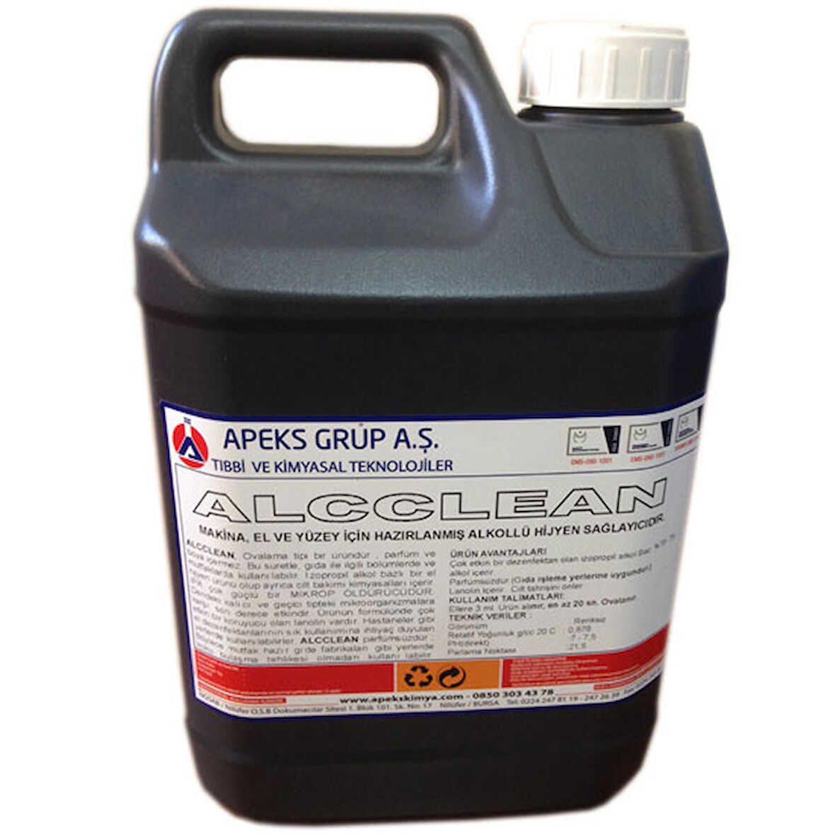 ALC CLEAN MAKİNA EL VE YÜZEY İÇİN ALKOLLÜ HİJYEN SAĞLAYICI - 5 Lt