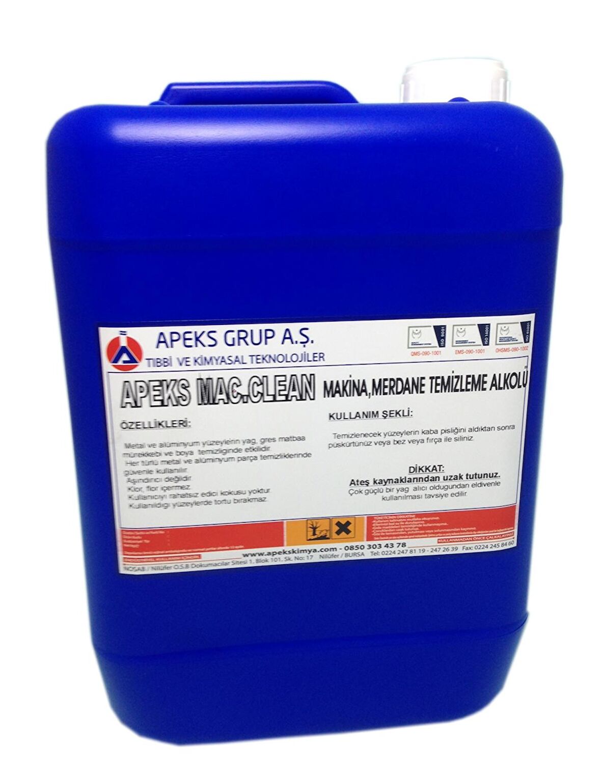 APEKS MAC. CLEAN Makina, Merdane Temizleme Alkolü - 10 Kg
