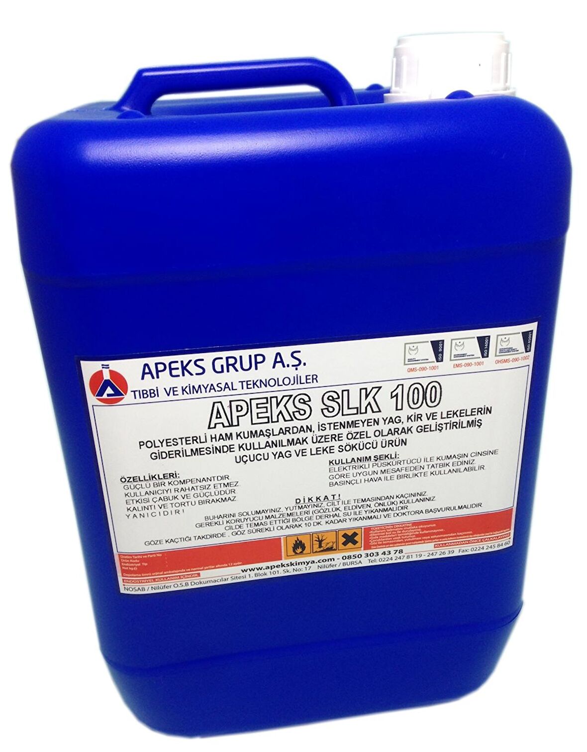 APEKS SLK 100 Hassas Polyester Kumaş Temizleme Solventi - 10 Kg