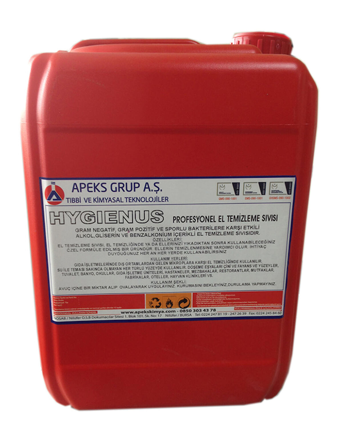 HYGEINUS Alkol ve Benzalkonium İçerikli El Temizleyici - 10 Lt