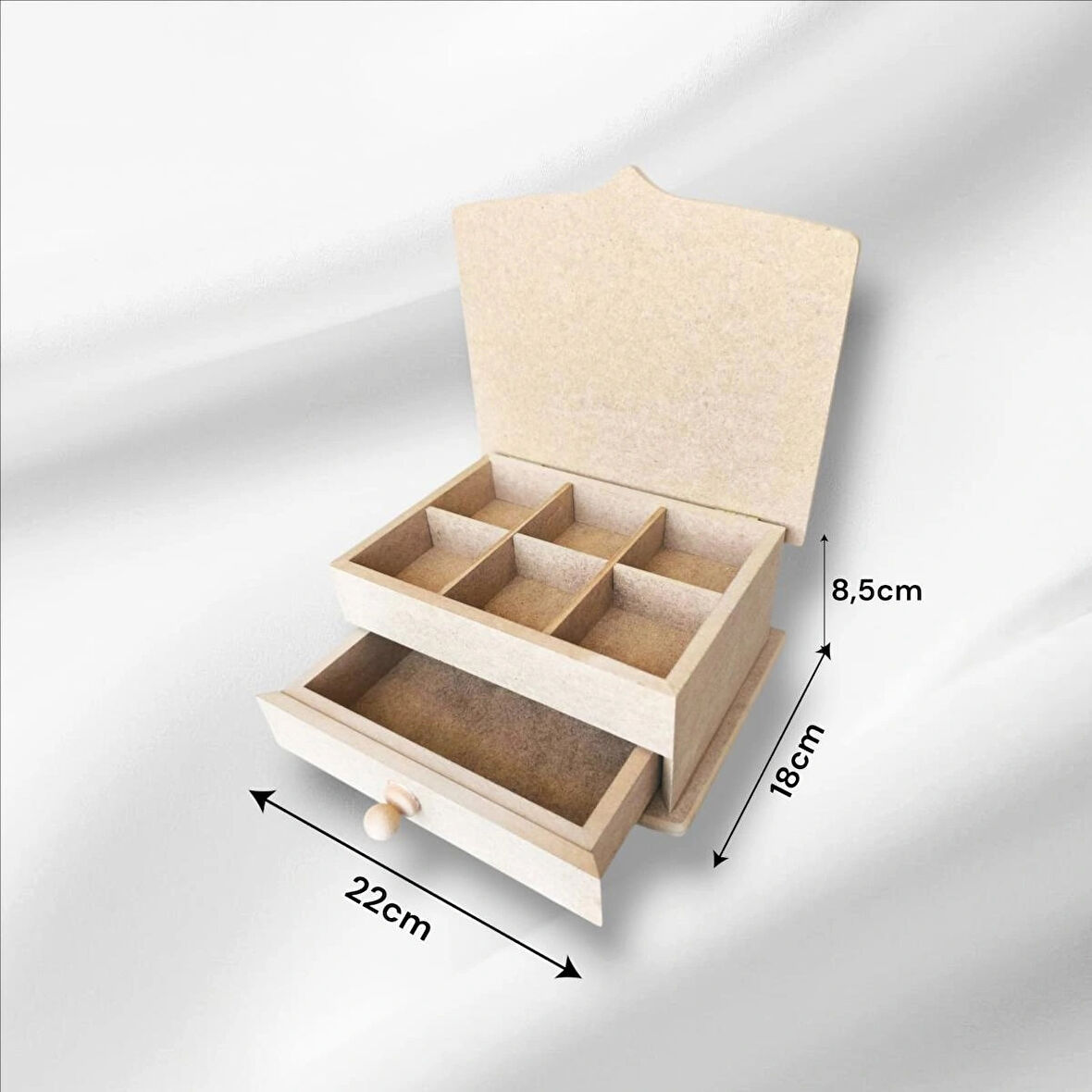 Ahşap Boyanabilir Bölmeli Ve Çekmeceli Takı-makyaj-aksesuar Organizer Kutu