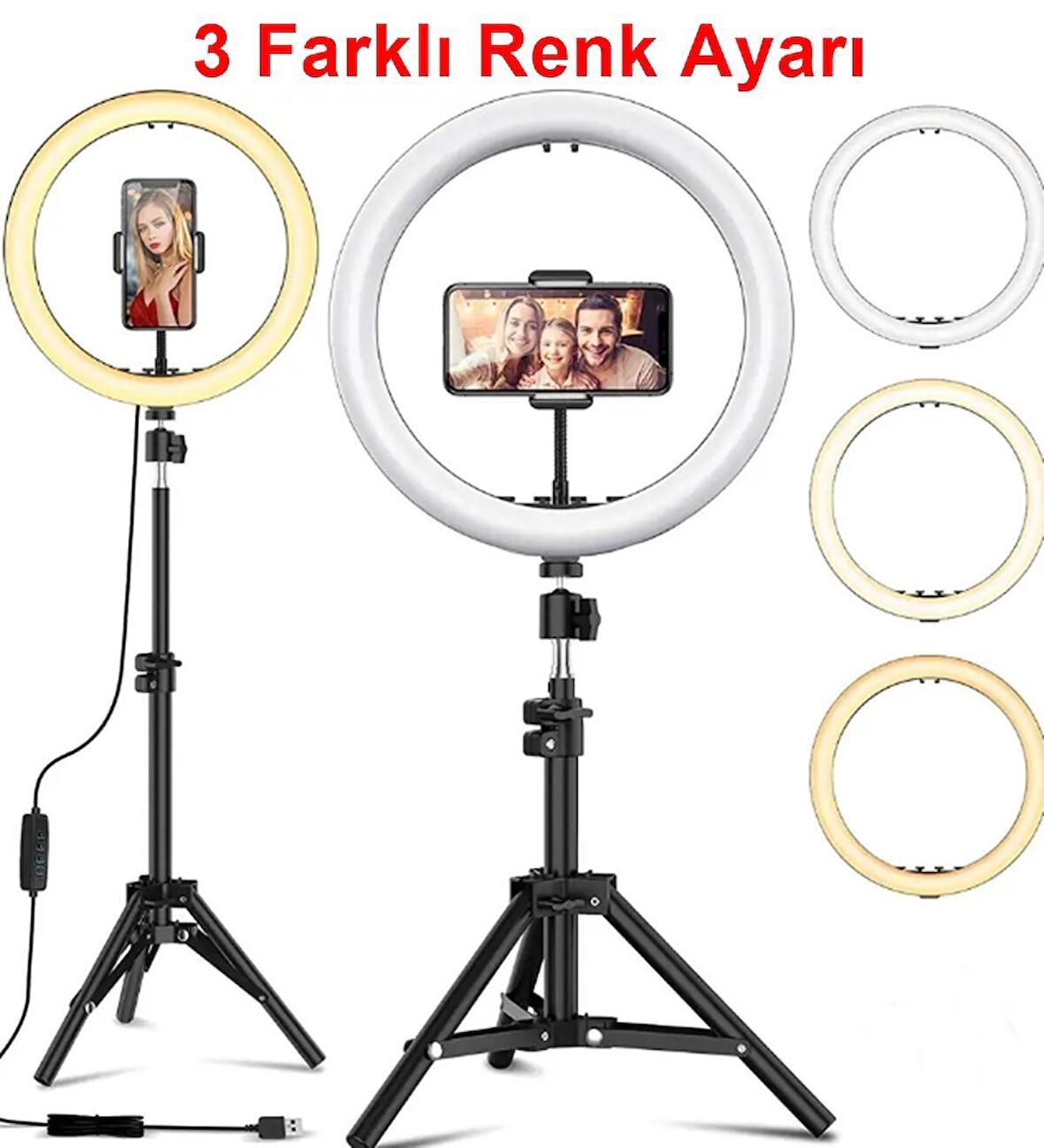 Gaman 10 Inç Ring Light 120Ledli 3 Farklı Işık Rengi Youtuber Led Işıklı 140cm Tripod Selfie Makyaj Işığı