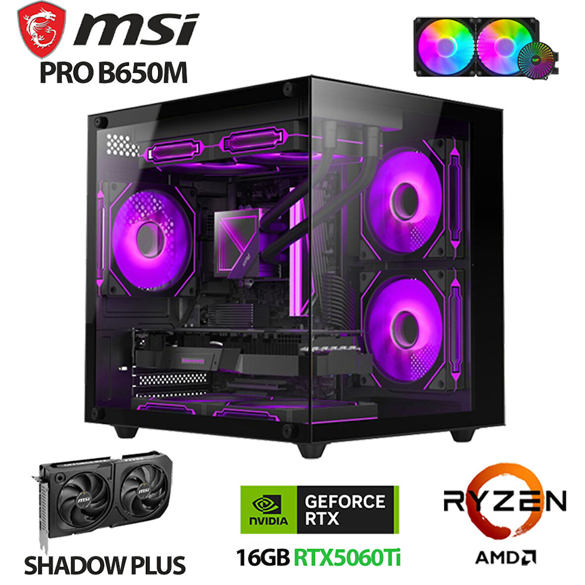 MSI Force X10 Ryzen 7 7800X3D 32GB DDR5 Ram 1TB M.2 NVMe SSD 16GB RTX5060 Ti Sıvı Soğutmalı Masaüstü Oyuncu Bilgisayarı