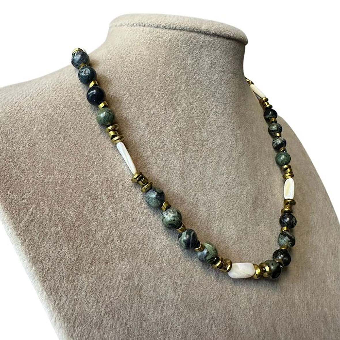 Uretti - Özlem 9422 0572 El Yapımı Jade - Yılan - Sedef  ve Hematit Doğal Taş Kolye