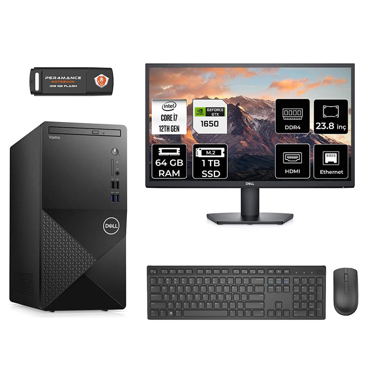 Dell Vostro 3910MT i7 12700 64GB 1TB SSD GTX1650/4GB FDOS N7598VDT3910 MASAÜSTÜ PC & 23.8" MONİTÖR